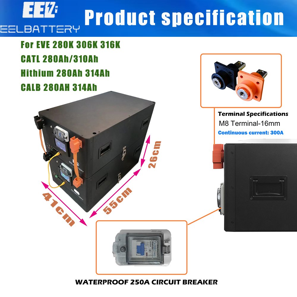 EEL 48v 16s DIY Lifepo4 battery kit Stackable Battery Box 15kwh with JK Bms 280Ah 314Ah Lifepo4 for home energy storage