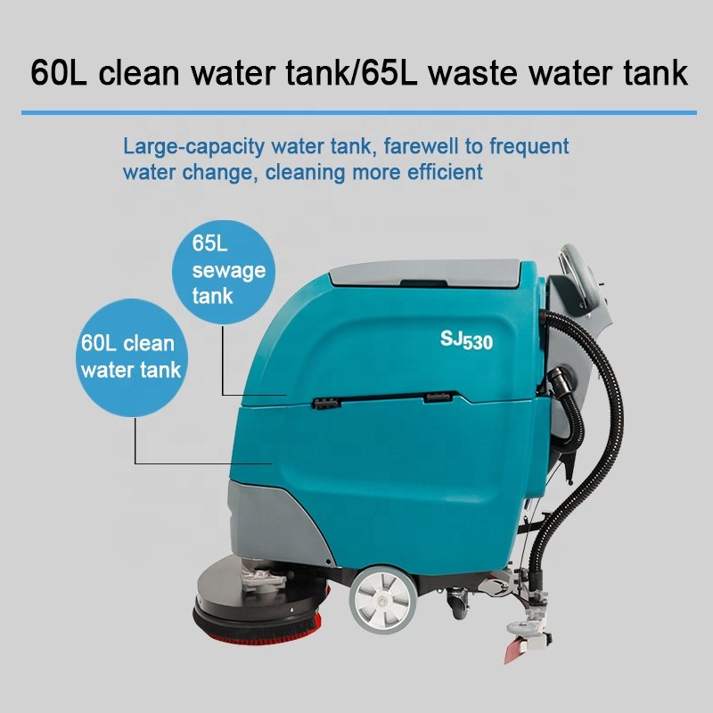 New SJ530S floor cleaning machine with two batteries 50L clean water tank mini floor scrubber for shopping malls