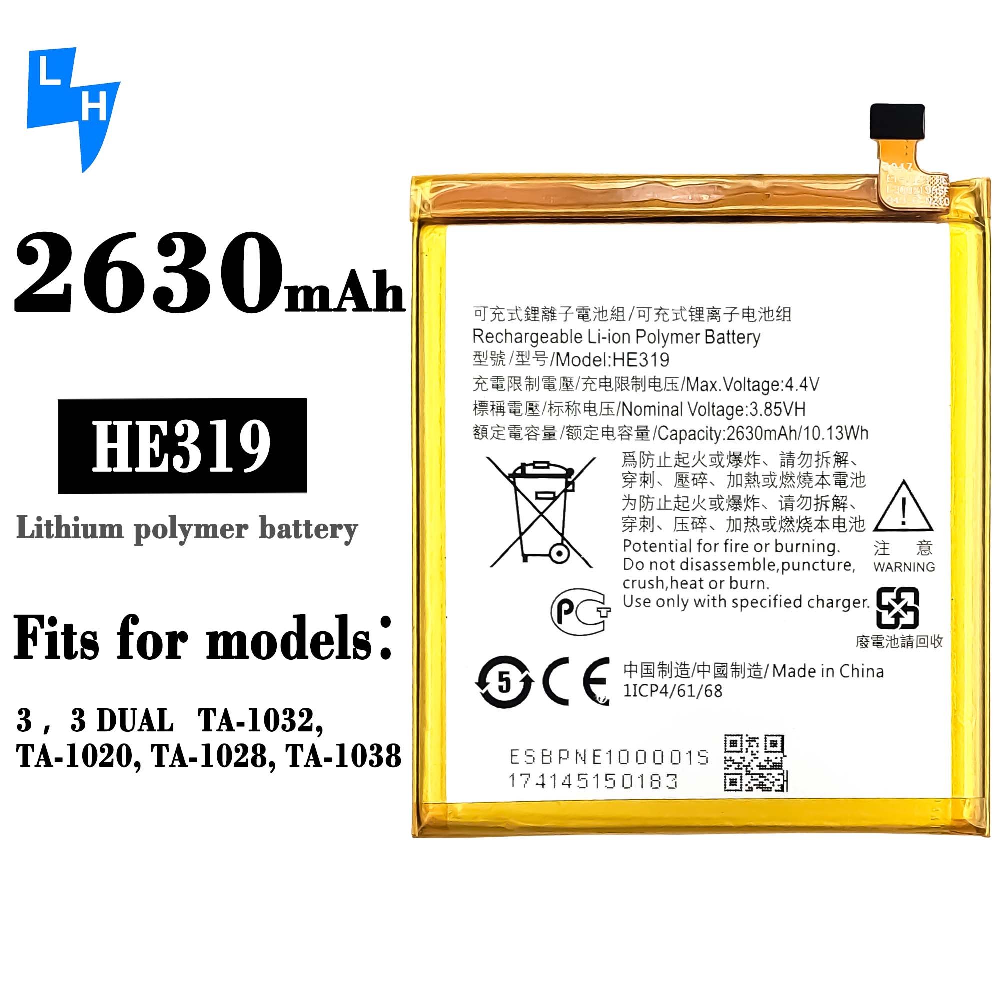 OEM 2630mAh Battery HE319 For Nokia 3 TA-1020 TA-1028 TA-1032 TA-1038 rechargeable LI-ion Polymer battery