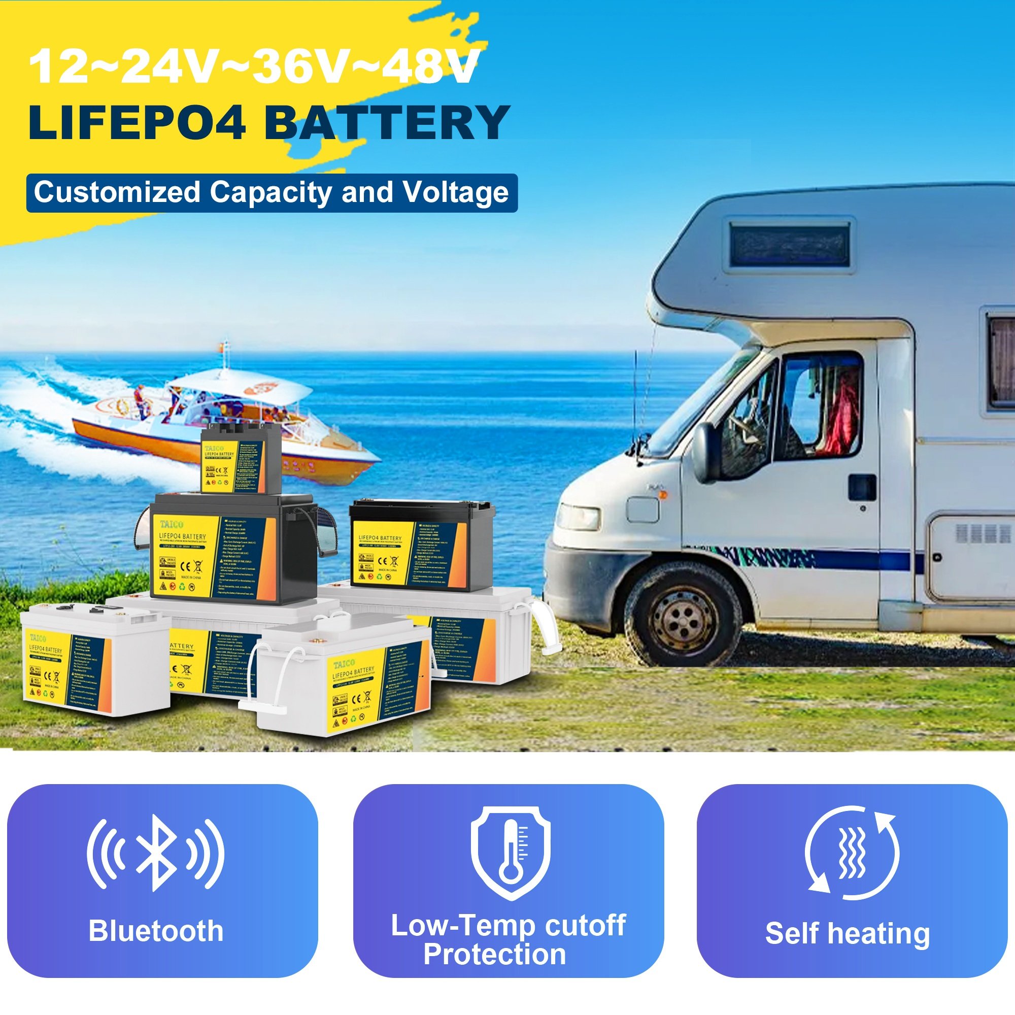Lifepo4 Battery 12V 100Ah 200Ah 300Ah 400Ah 100 300 200 Ah Deep Cycle 12.8V Solar 24V 12V Lithium Ion Battery Pack With Bms