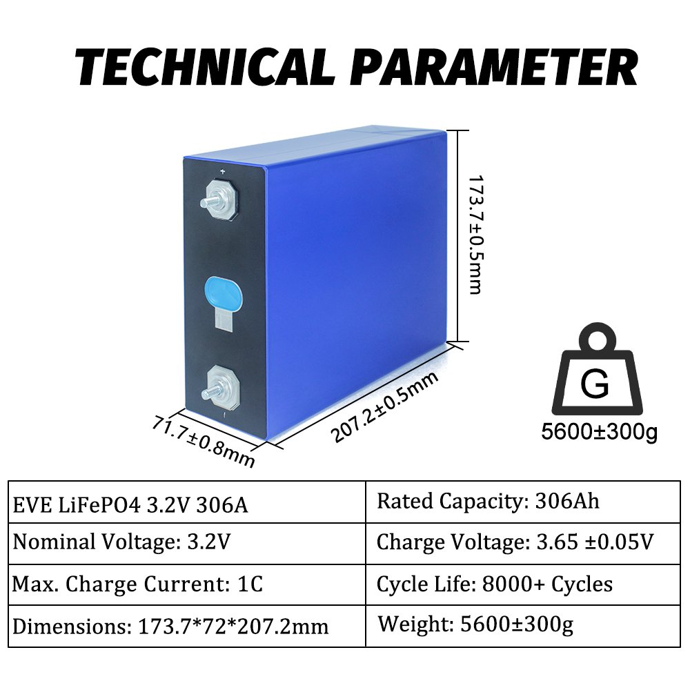 Grade A EVE 3.2V Solar Battery 105Ah 230Ah 280Ah 304Ah 306Ah 314Ah Lifepo4 Lithium Ion Batteries for Energy Storage System