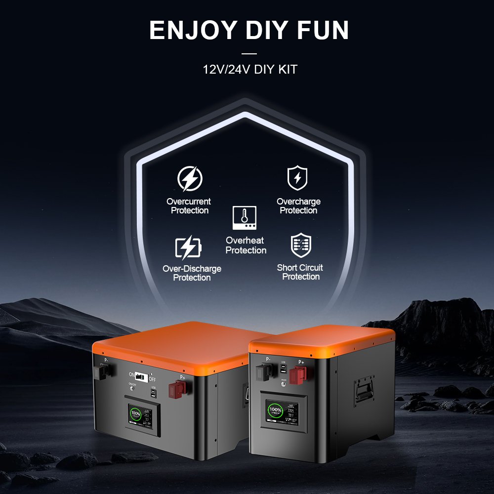 12V 24V 25.6V LiFePO4 Smart BMS 300A Lithium Ion Box DIY Kit Metal Case Solar Panel System High Performance Battery Accessories