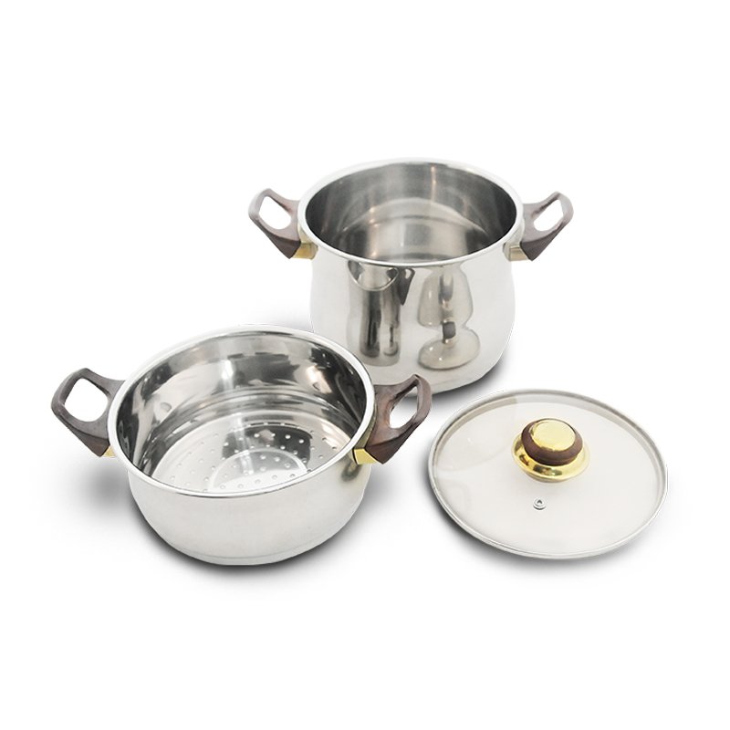 2 Tier Stainless Steel Steamer Pot Cookware Boiler with Tempered Glass Lid
