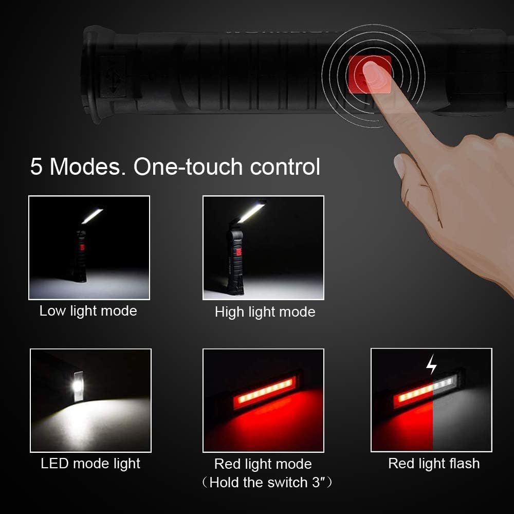 2Pack LED Work Lights USB Rechargeable COB Light with Magnetic Base 360 Rotate and 5 Modes flex work light