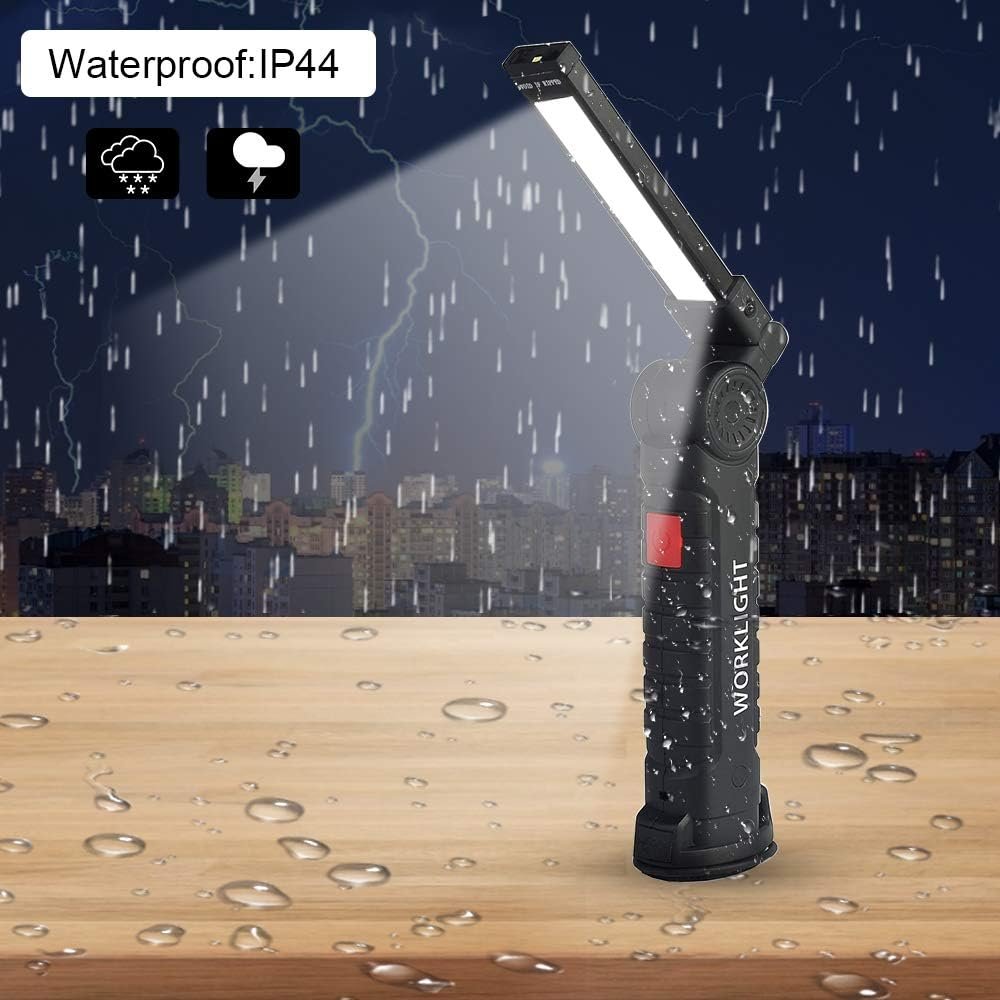 2Pack LED Work Lights USB Rechargeable COB Light with Magnetic Base 360 Rotate and 5 Modes flex work light