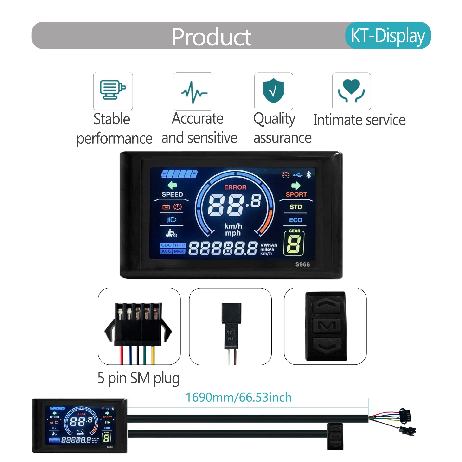 LCD-S966 Electric Bike Display Ebike 24-72V Colorful Function Compatible 48v 36v 60v Electric Bicycle Accessories