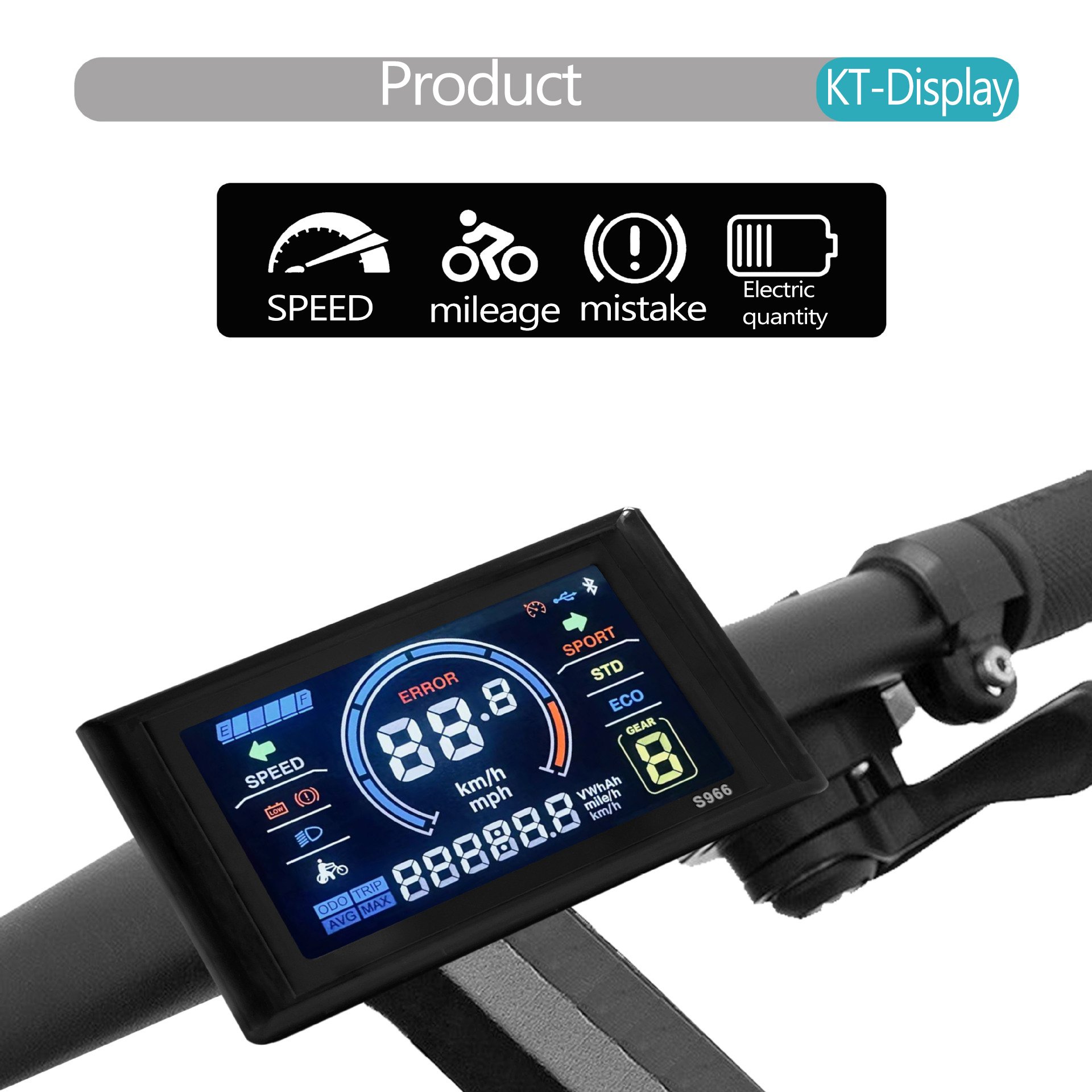 LCD-S966 Electric Bike Display Ebike 24-72V Colorful Function Compatible 48v 36v 60v Electric Bicycle Accessories
