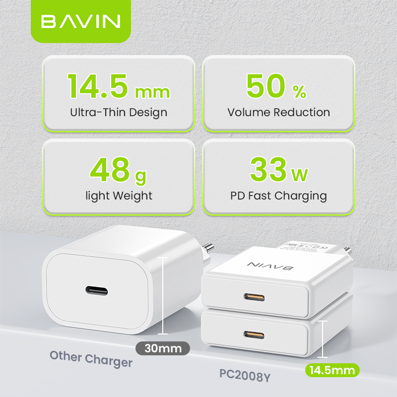 BAVIN wholesale PC2008Y pd 33W eu lightweight small type c usb c fast charging mobile phone wall charger