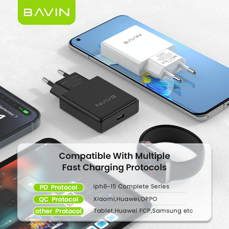 BAVIN wholesale PC2008Y pd 33W eu lightweight small type c usb c fast charging mobile phone wall charger