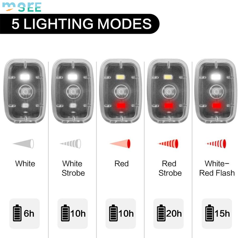 SeeMore Brand Plastic Clip On Strobe Running Lights 5 Lighting Modes Bike Bicycle Rear Tail Safety Light