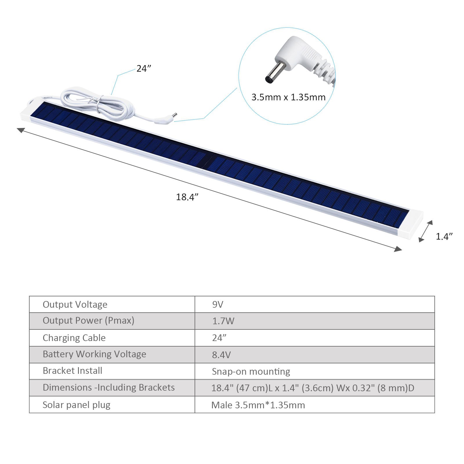 SL-9V /1.7W Solar Charger 3.5x1.35 mm Male DC Jack Solar Panel Charger for Motorized Window Shades Blinds Motor
