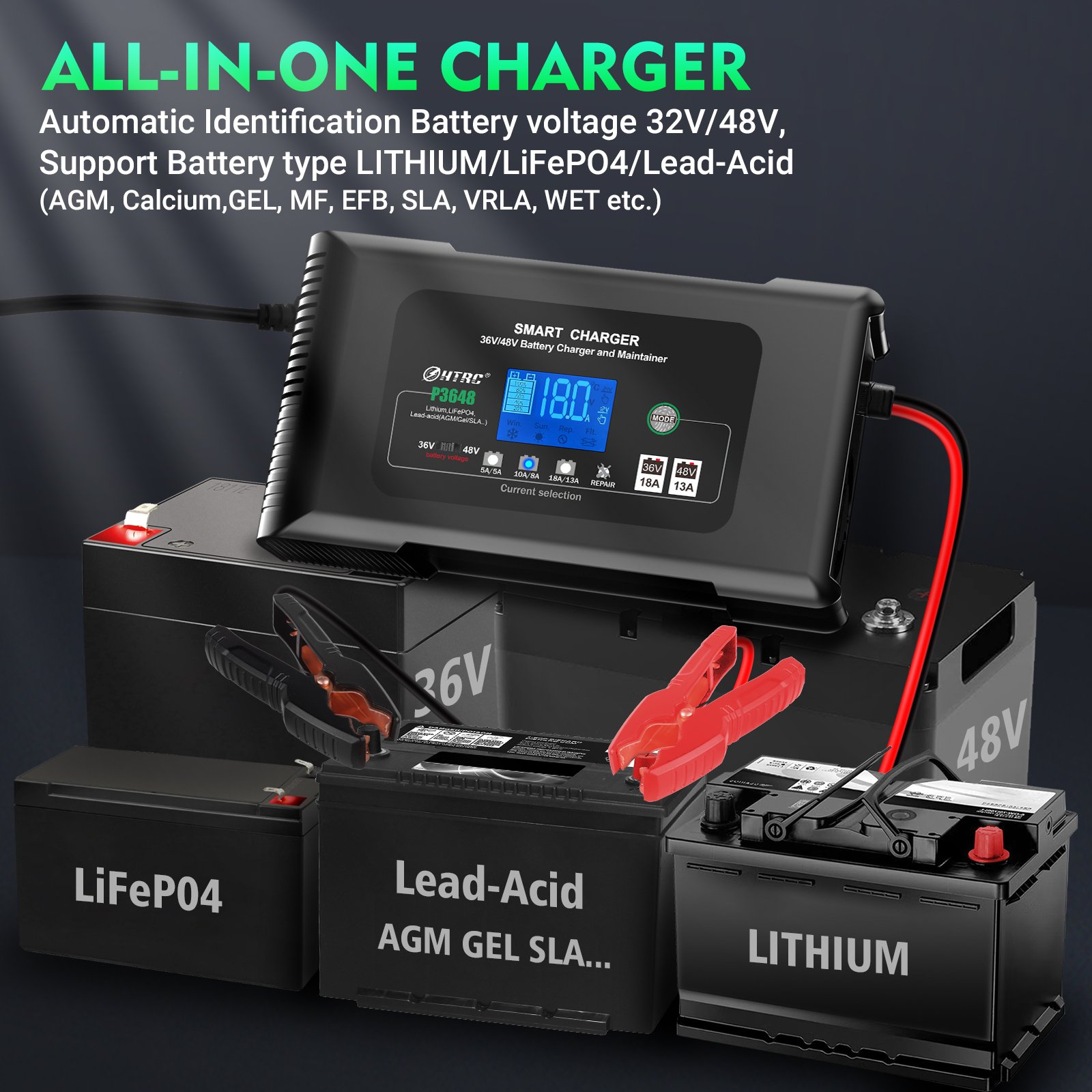 Htrc 48v/13a 36v/18a Smart Charger 36volt Golf Cart Charger Pb Lifepo4 Lead-acid Battery Automatic Motorcycle Charger Electric