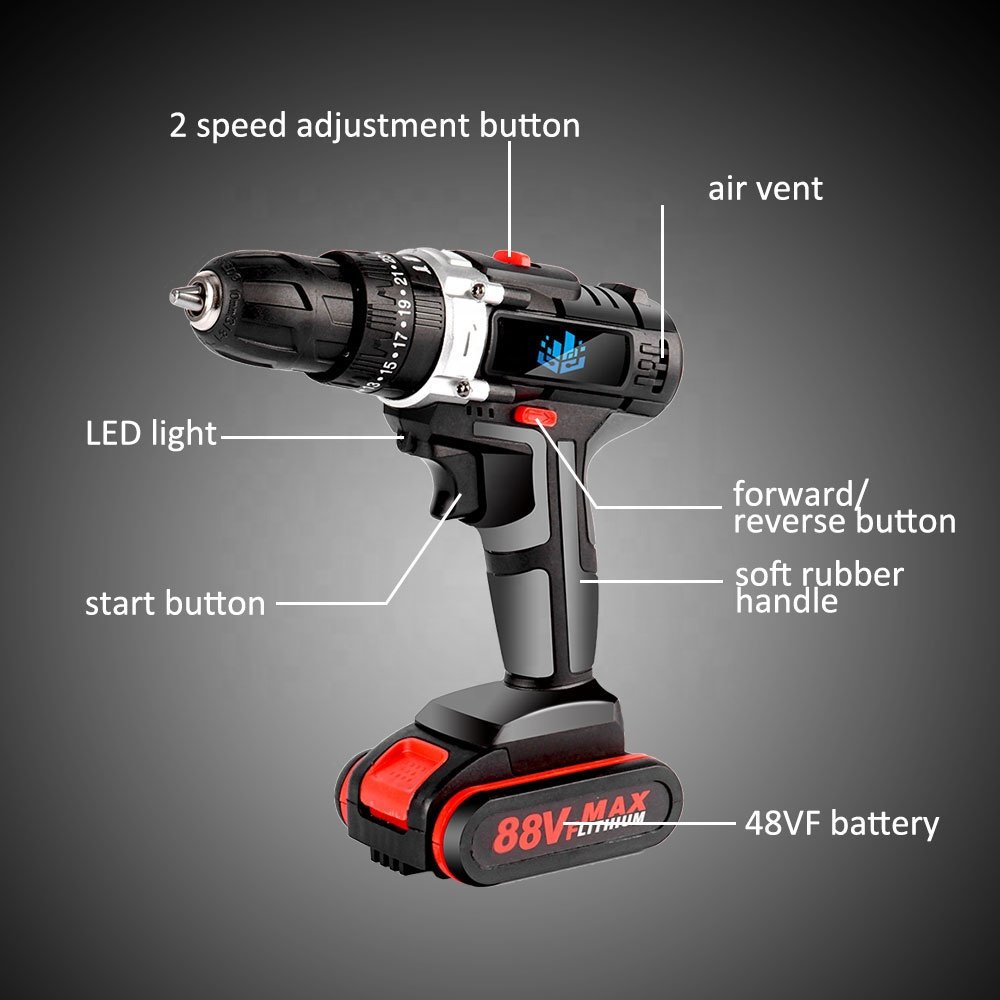 3 in 1 Cordless High Quality Electric impact Drill screwdriver 25+3 Torque Suit DIY Household Electric tool