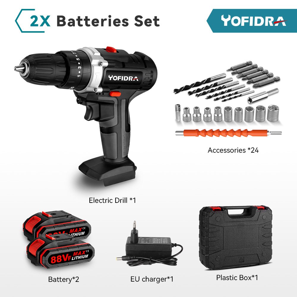 3 in 1 Cordless High Quality Electric impact Drill screwdriver 25+3 Torque Suit DIY Household Electric tool