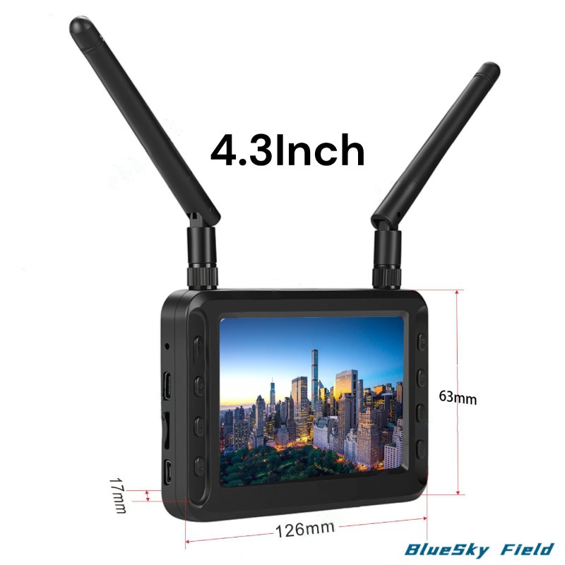 BlueSkyField 5.8G FPV Monitor with DVR 4.3 Inch LCD Display 16:9 30FPS Built-in Battery Can Record Monitoring