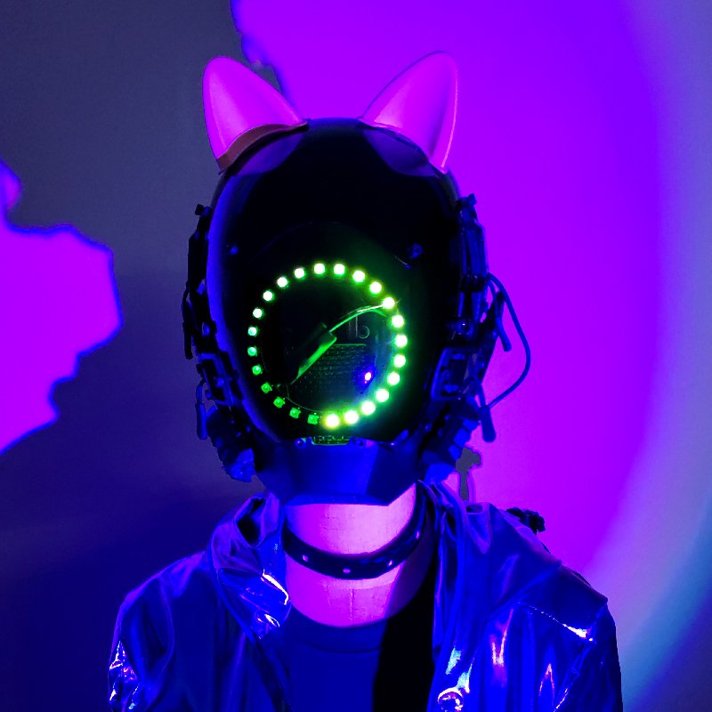 Red Cat Ears Cyberpunk Mask Full Face Cosplay LED Lights Cyberpunk Mask Helmet Cosplay Futuristic Costume Accessories for Women