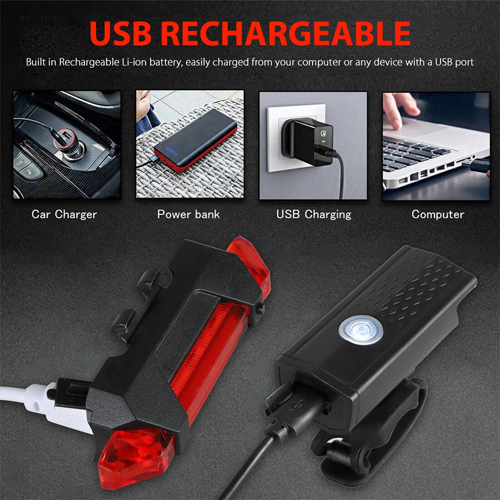 USB Rechargeable Bike Light Bicycle Front Back Rear Taillight Cycling Safety Warning Light Waterproof Bicycle Lamp Flashlight