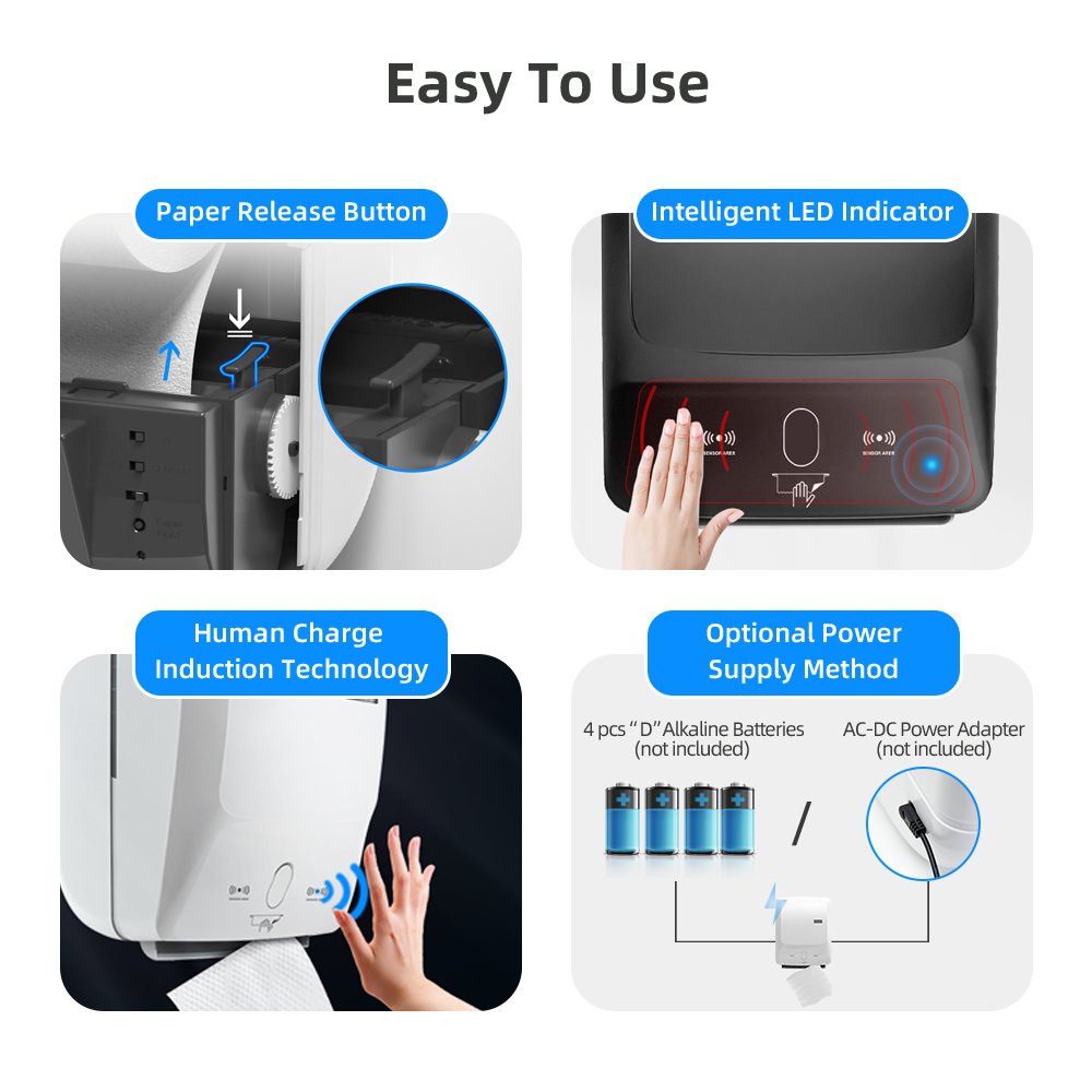 Wall Mounted Bathroom kitchen Accessories automatic sensor touchless electric auto cut jumbo roll paper towel dispenser