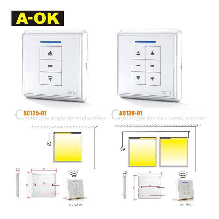 AC126-01 Wholesale double Channel Wall-mount Magnetic Mounting Touch Screen Remote Control For Curtain opener