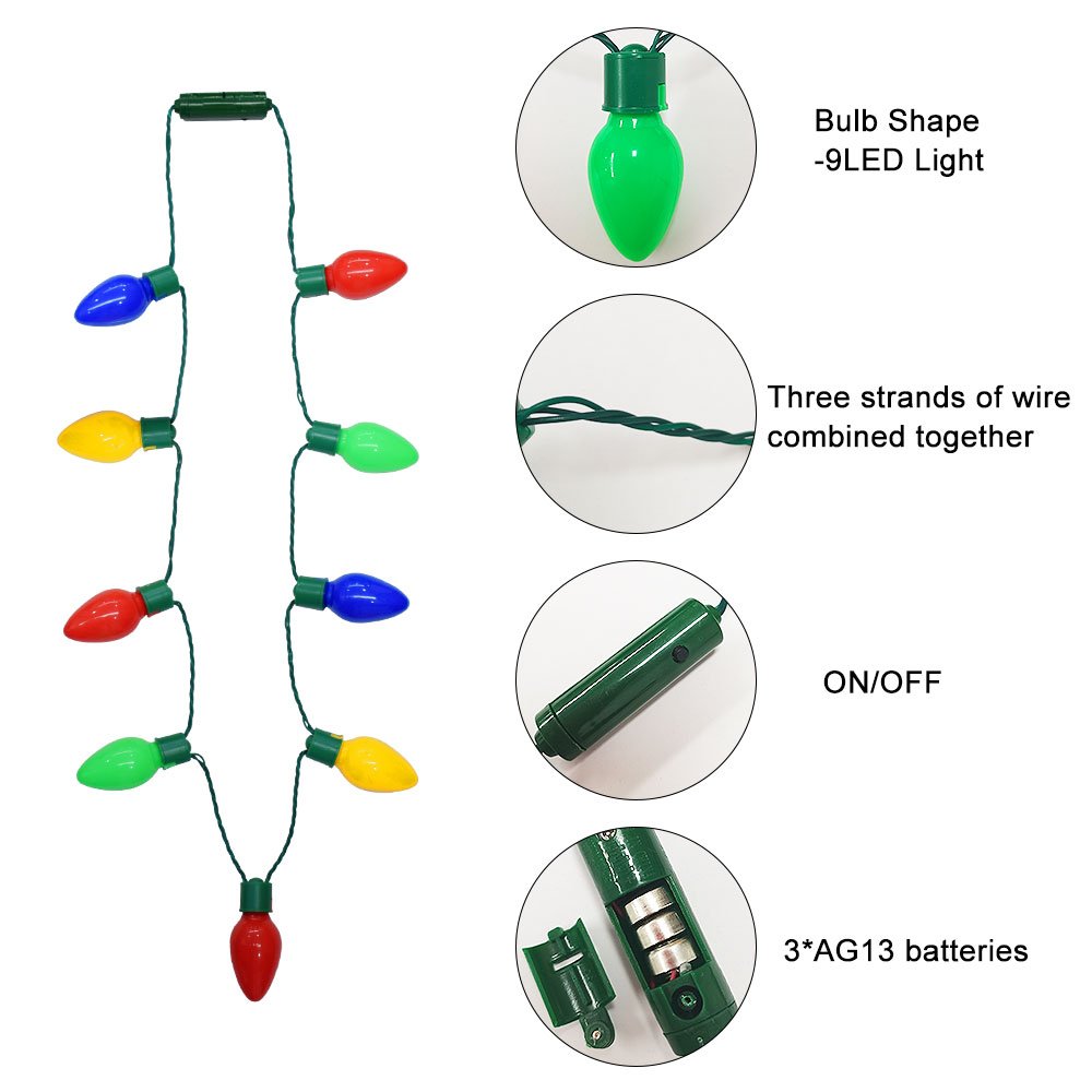 Light Up Necklace Toys for Kids Adults Flashing Glow in The Dark Necklace With Bulb Party Favors Supplies Decoration Accessories