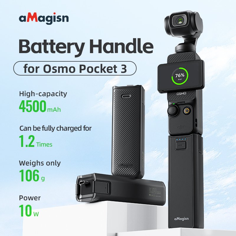 aMagisn Portable Battery Handle for DJI Osmo Pocket3 Handheld Power Bank Camera Charger Accessories Built-in 4500mAh Battery