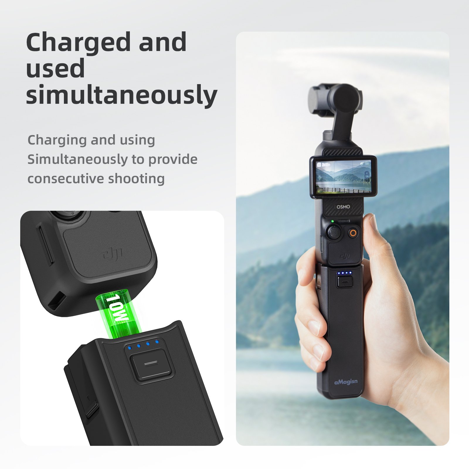 aMagisn Portable Battery Handle for DJI Osmo Pocket3 Handheld Power Bank Camera Charger Accessories Built-in 4500mAh Battery