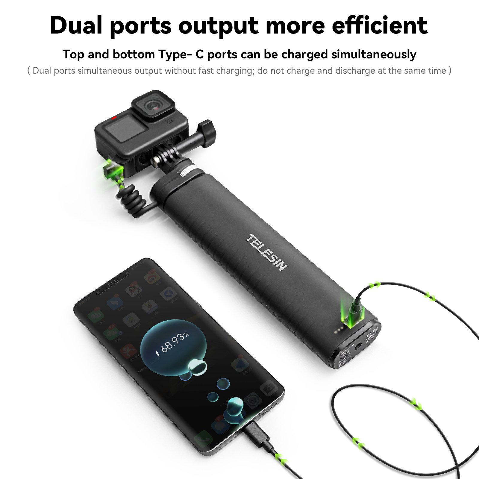 Telesin 18W PD Charger 10000mAh Rechargeable 0.9m Selfie Stick for GoPro/Mobilephones/other camera accessories