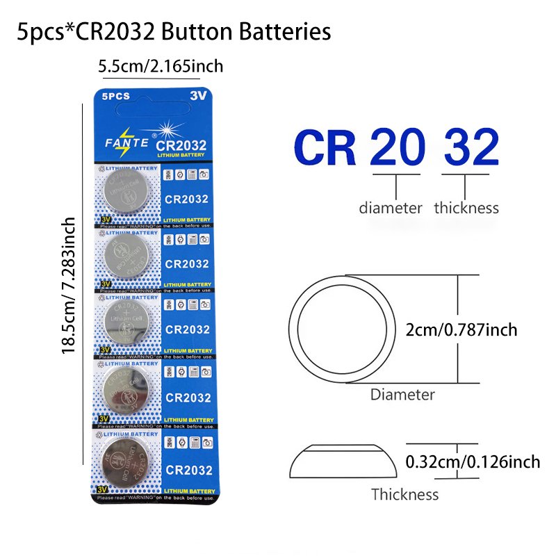 FANTE 2032 Child Safety Features CR2032 5Count Pack 3V Lithium Ion Coin Battery CR Lithium Battery