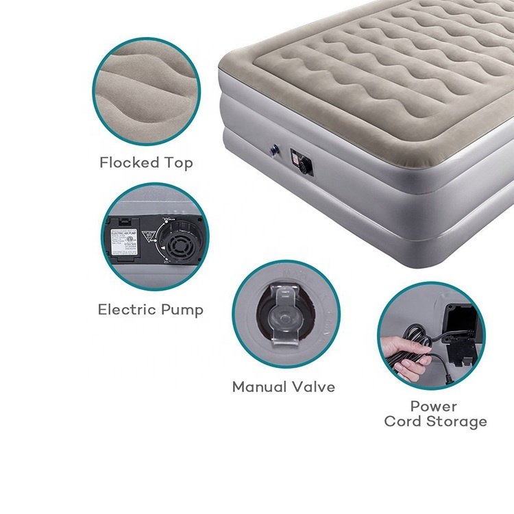 Wholesale 3 layer king size air bed elevated auto inflatable mattress with built in pump, removable battery