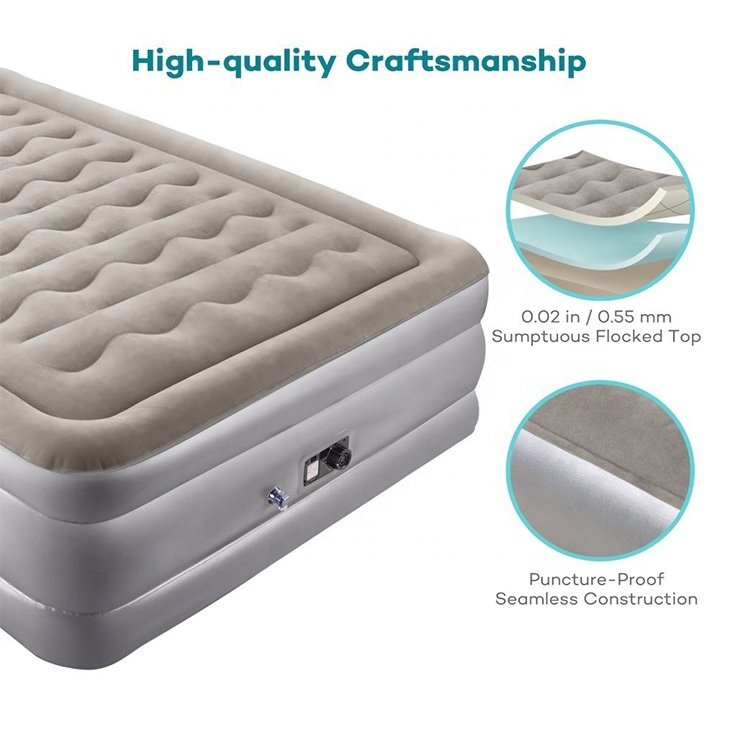 Wholesale 3 layer king size air bed elevated auto inflatable mattress with built in pump, removable battery
