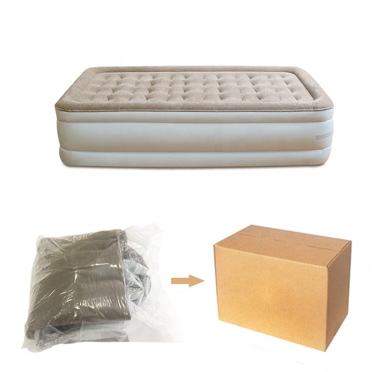 Wholesale 3 layer king size air bed elevated auto inflatable mattress with built in pump, removable battery