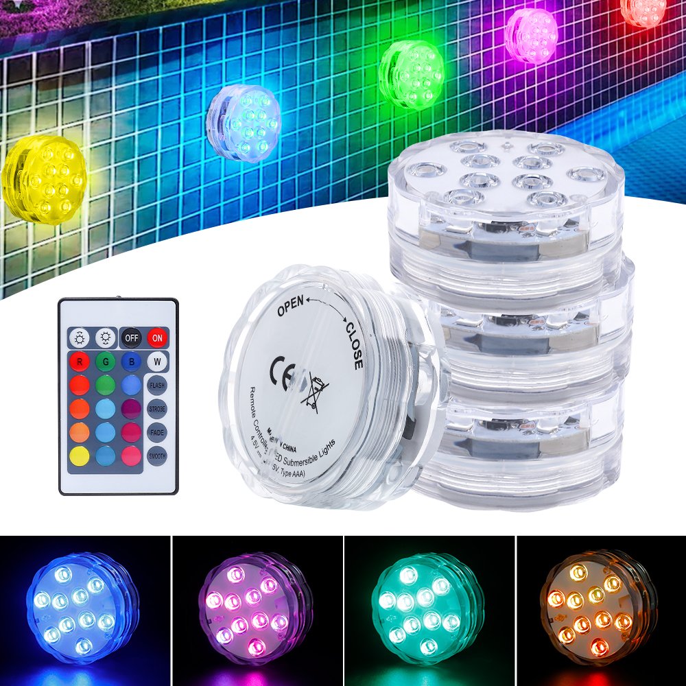 Small Puck Light Remote LED Puck Battery Powered Underwater Lights Fish Tank Pool Color Changing LED Submersible Light