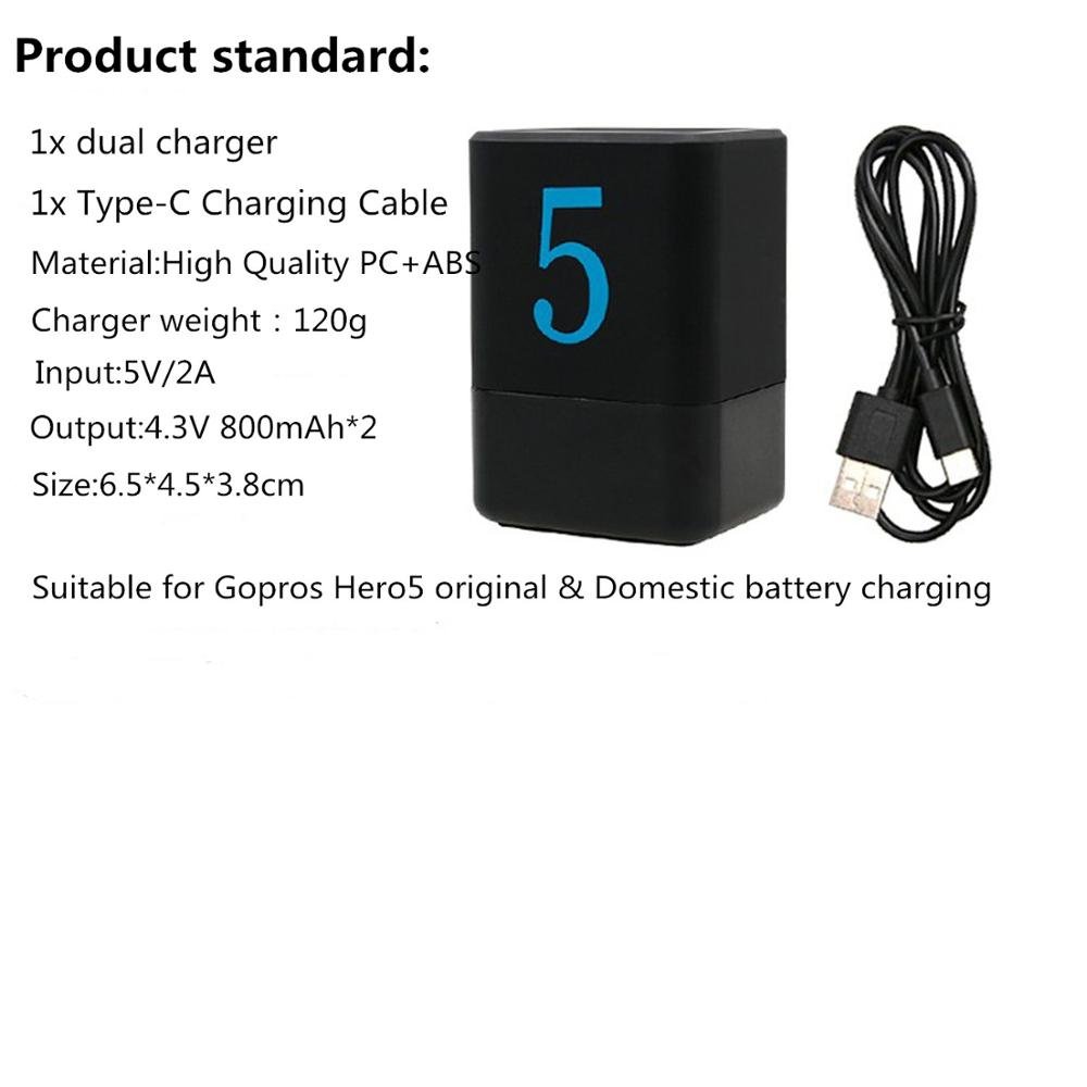 Action Camera Replacement USB GoPro battery 2 Pack 1220mAh Lithium Battery for GoPro 5 6 7 Camera accessories