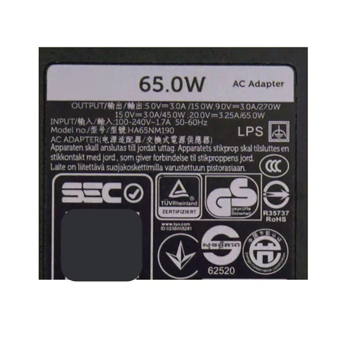 For Dell USB C 65W Lithium Battery QC3.0 and PD3.0 Function AC Power Adapter ABS Material Power Supply Adapter Laptop AC Adapter
