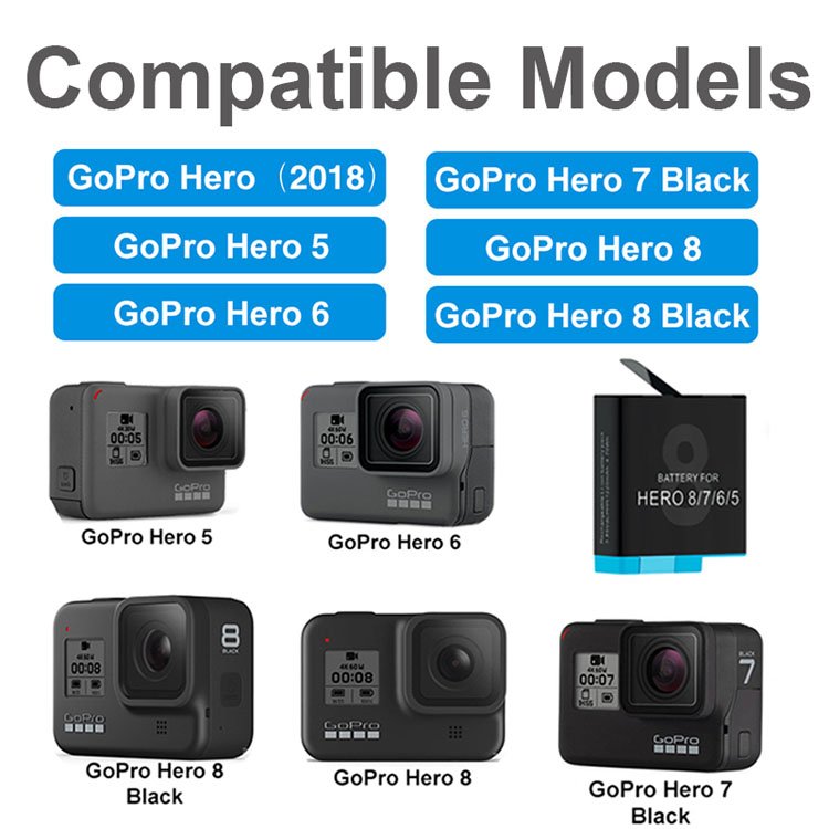 YEAH 1220mAh Rechargeable Go Pro Battery for Gopro Hero 8 7 6 5 Black Action Sports Video Camera Accessories