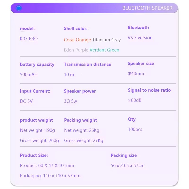 2024 Mini Wireless Speakers TWS Bluetooth Loudspeaker with Mecha Transparent LED Sound RGB Light for Home Party
