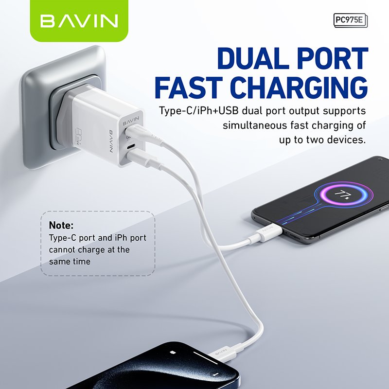 BAVIN wholesale durable PC975E QC3.0 PD 33w usb c wall mobile phone fast charging charger