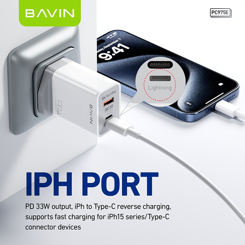 BAVIN wholesale durable PC975E QC3.0 PD 33w usb c wall mobile phone fast charging charger