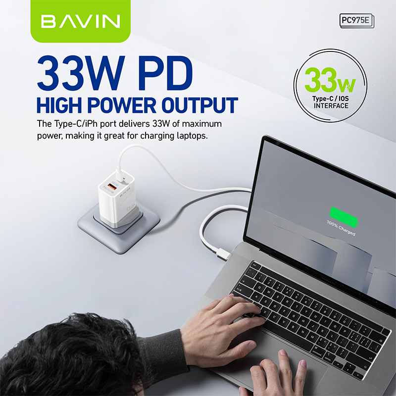 BAVIN wholesale durable PC975E QC3.0 PD 33w usb c wall mobile phone fast charging charger