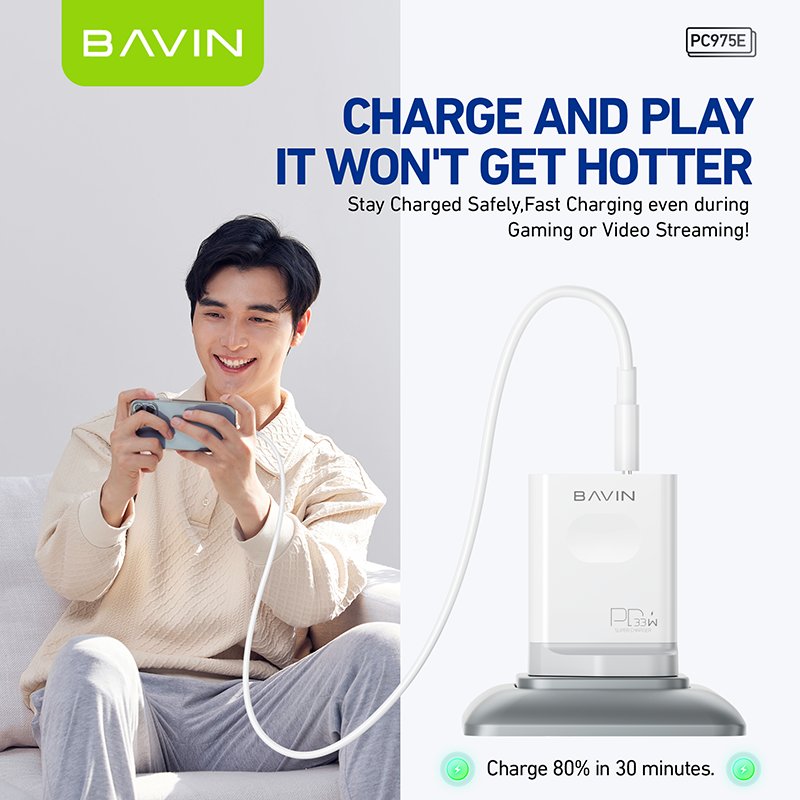 BAVIN wholesale durable PC975E QC3.0 PD 33w usb c wall mobile phone fast charging charger