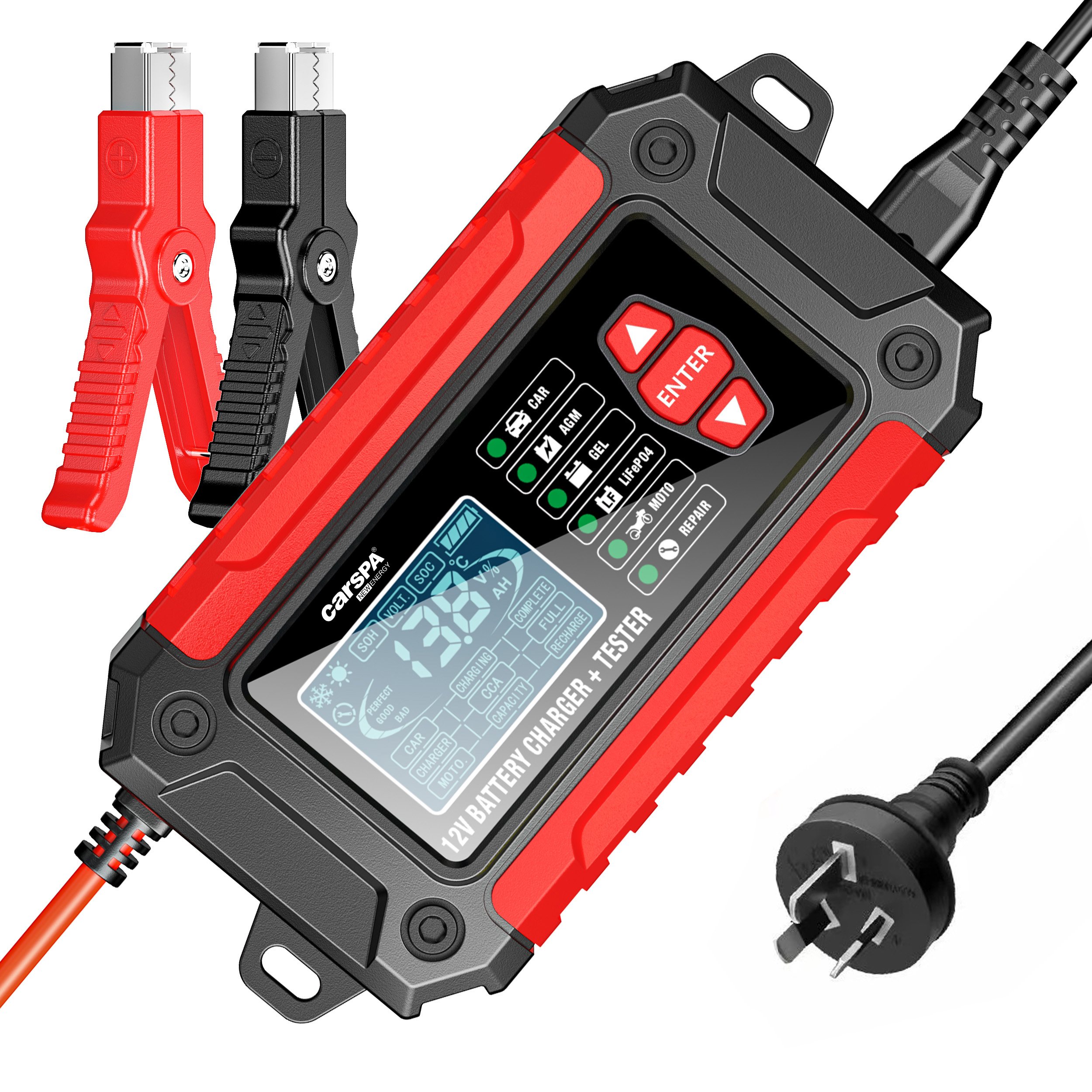 Carspa 12V 6A Car Motorcycle battery Charger With Test And Pulse Repair Function