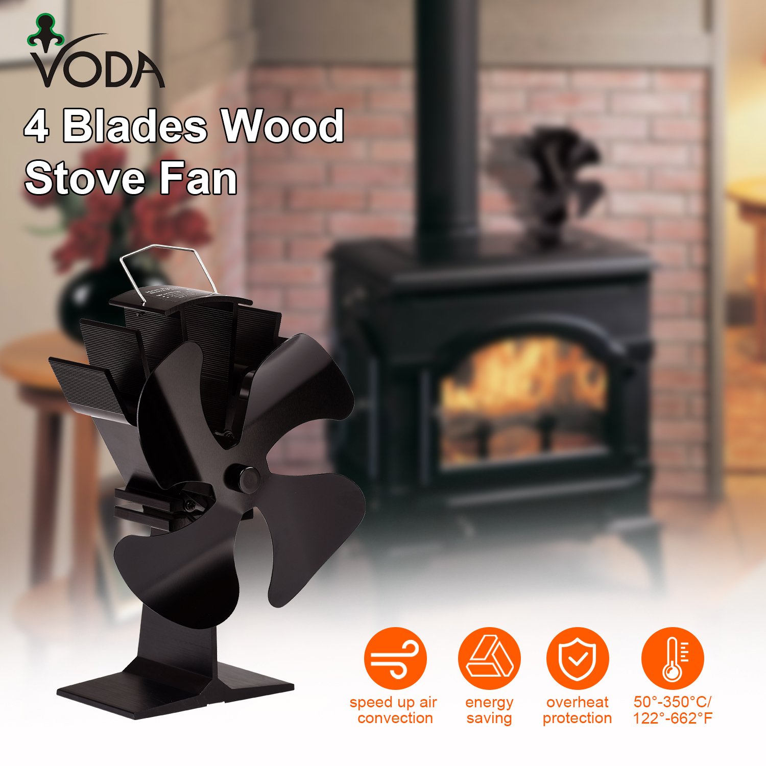 VODA Silent Fireplace Accessories Fan Mini Heat Powered Stove Wood Burning Stove Fan