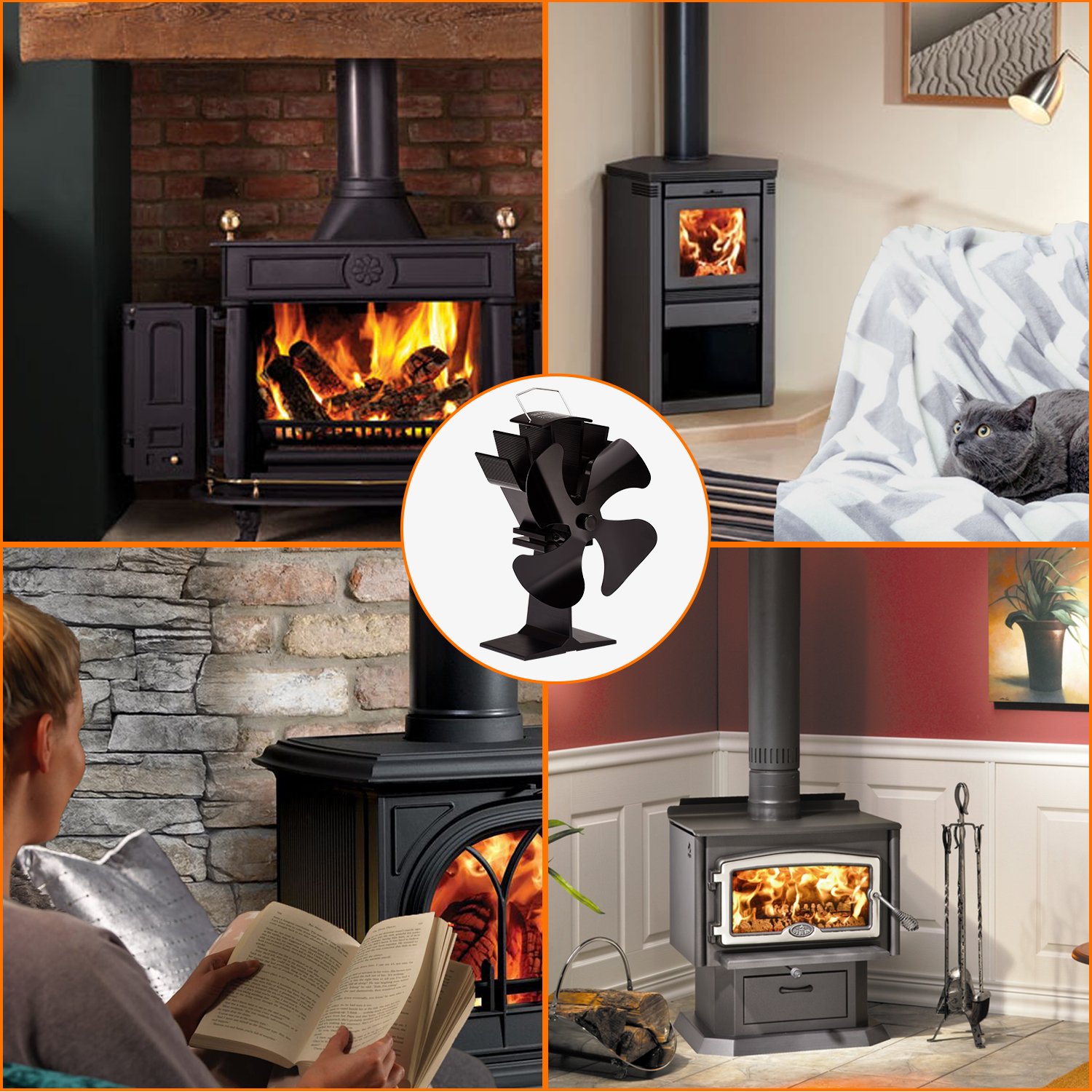 VODA Silent Fireplace Accessories Fan Mini Heat Powered Stove Wood Burning Stove Fan