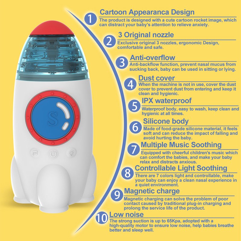 Wholesale hot sale New Easy nasal suction device Nose Cleaner Cute cartoon Rocket Baby Electric Nasal Aspirator