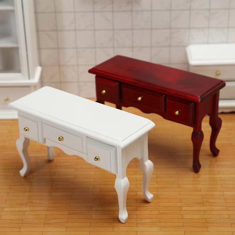 High Quality Wooden 1:12 Dollhouse Furniture Vintage Desk Miniature Dollhouse Accessories of Bedding Room Accessory Decoration
