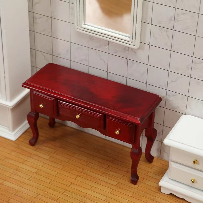 High Quality Wooden 1:12 Dollhouse Furniture Vintage Desk Miniature Dollhouse Accessories of Bedding Room Accessory Decoration