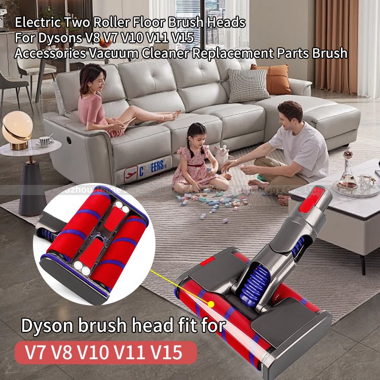 Carpet Hard Floor Electric Double Soft Roller Vacuum Cleaner Head Brush For Dysons V7 V8 V10 V11 Vacuum Parts Accessory