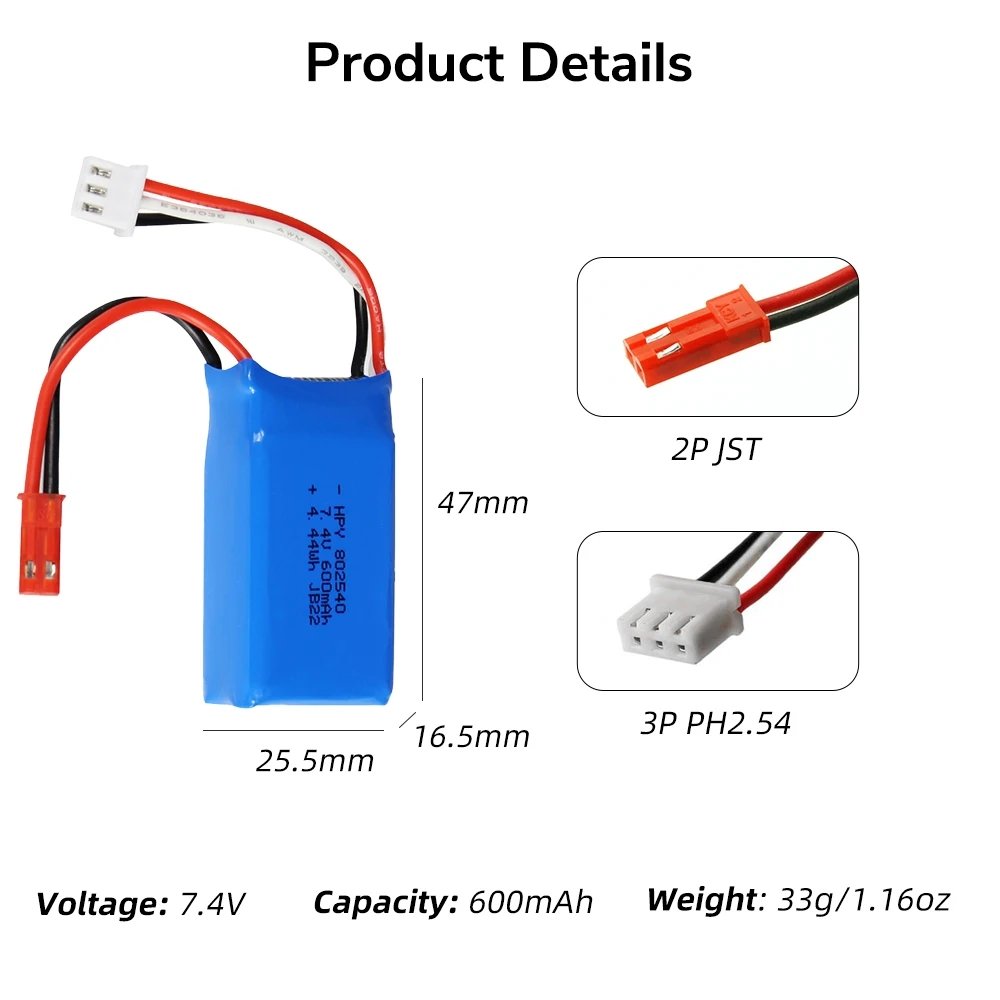 Customizable 2S 3S 10C 20C 25C 7.4V 1700mAh 600mAh RC Toy Car Lipo Battery for Quadcopter Custom Drone Batteries Accessories