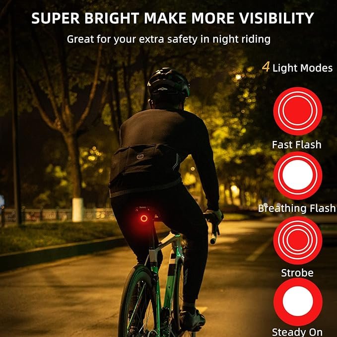SeeMoreSmart Brake Sensing Rechargeable Bicycle Rear Lights Back Light Taillight Bike Tail Light