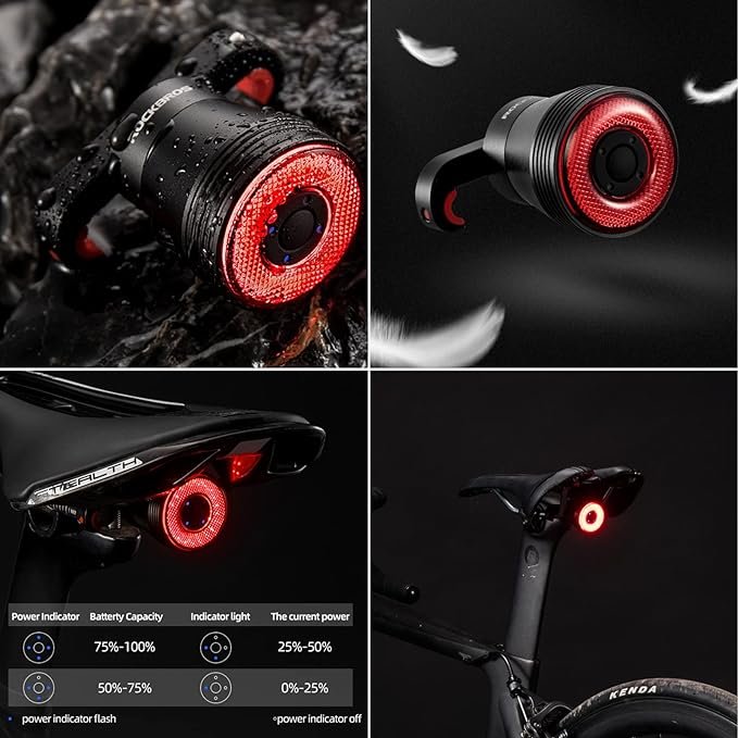 SeeMoreSmart Brake Sensing Rechargeable Bicycle Rear Lights Back Light Taillight Bike Tail Light